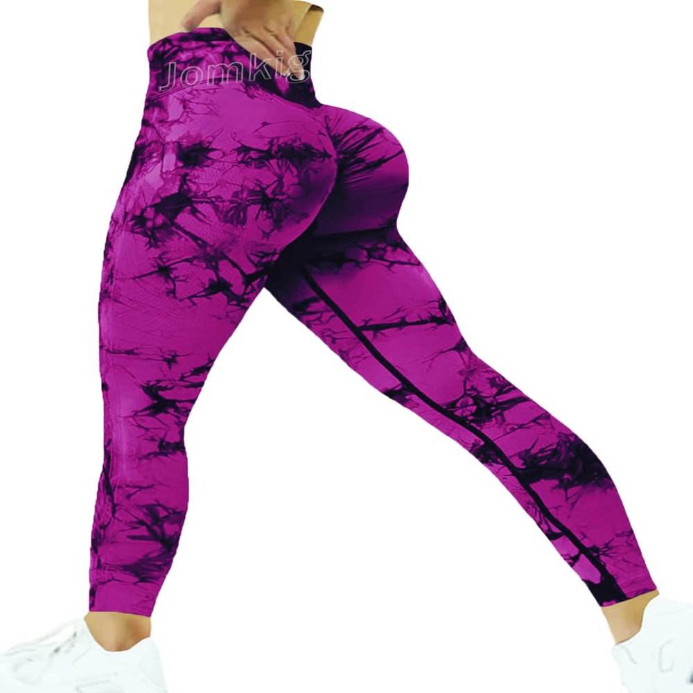 Jomkig Tie Dye Seamless Leggings for Women High Waist Workout Yoga Pants Scrunch Butt Lifting Compression Tights Rose Red Small