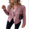 GLOPUK Women's Jackets Jackets for Women Waterfall Collar Open Front Suedette Jacket Jacket (Color : Dusty Pink, Size : Large) view 1