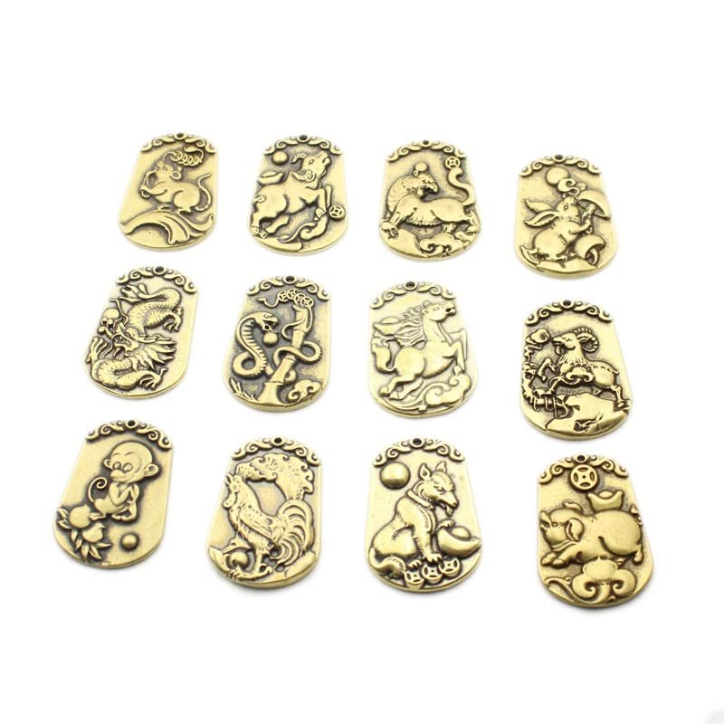 1Pcs  Antique Creative Twelve Zodiac Baosheng Xiao Brand Key Buckle Umbrella Rope Pendant Pendant Brass Retro()