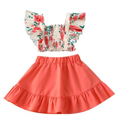 Waghao Toddler Baby Girl Clothes Casual Shorts Short skirts Set Cute Summer Outfits,suitable for girls aged 1-7(Orange skirt 5-6Year)