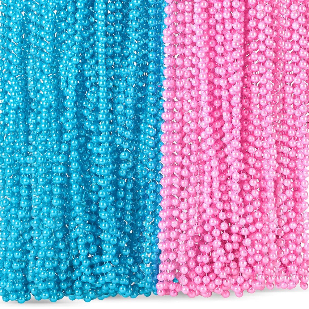 72 Pieces Faux Pearl Beads Necklaces 33 Inch 7mm Pearl Bead Necklace Mardi Gras Strand Necklace for Flapper Party Wedding Bridal Shower Birthday Party Favors(Pink and Blue)