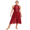 easyforever Women Lyrical Dance Dress Flowy Mesh Tulle Maxi Dresses Modern Contemporary Dance Costumes Burgundy Large view 1
