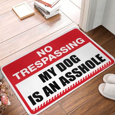 Abipuir Fall Mats for Front Door No Trespassing My Dog is an Assholes Rug Summer Front Door Mat Fall Outdoor Decorations (Size : 65X90CM)