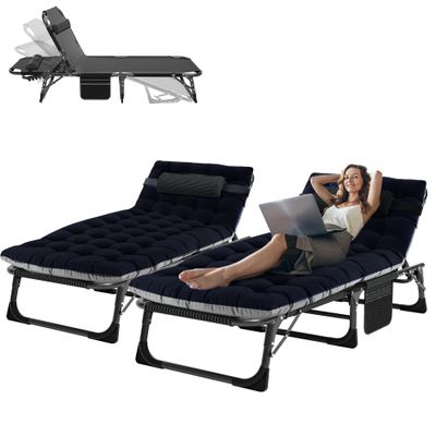 ABORON Patio Lounge Chair, Folding Guest Bed Cot for Adults, 500LB Heavy-Duty Capacity, Portable Extra Bed with Comfort Mat, Quick Fold Design for Indoor Guest Stays & Temporary Use