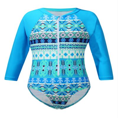 Kaerm Kids Girls Long Sleeve Rash Guard Hawaiian Bathing Suit UPF 50+ Swim Shirts for Surfing Blue 5-6 Years