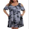JollieLovin Womens Plus Size Cold Shoulder Beach Sundresses V Neck T-Shirt Dress with Pockets(1X,B-Black) view 1