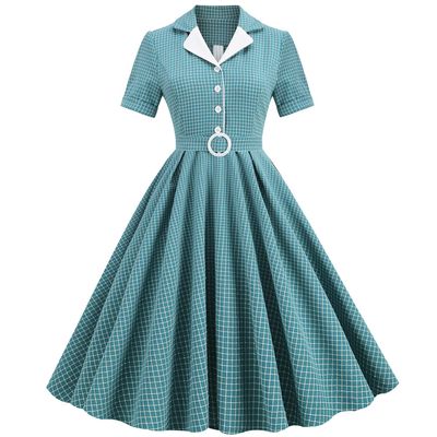 Women 1950s Vintage Shirt Dress 40s 50s Cape Collar A-line Swing Office Work Party Tea Dresses Turquoise XL