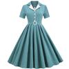 Women 1950s Vintage Shirt Dress 40s 50s Cape Collar A-line Swing Office Work Party Tea Dresses Turquoise XL view 1