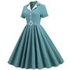 Women 1950s Vintage Shirt Dress 40s 50s Cape Collar A-line Swing Office Work Party Tea Dresses Turquoise XL view 2