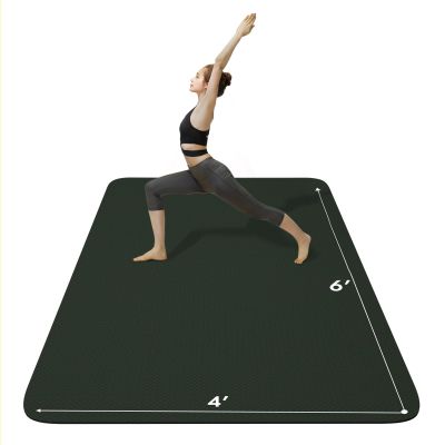 FrenzyBird 6x4 Large Yoga Mat  Extra Thick Exercise Mat with 2 Bundling Ribbons Eco Friendly TPE Fitness for Women & Men, Yoga, Pilates, Gym and Floor WorkoutsGreen