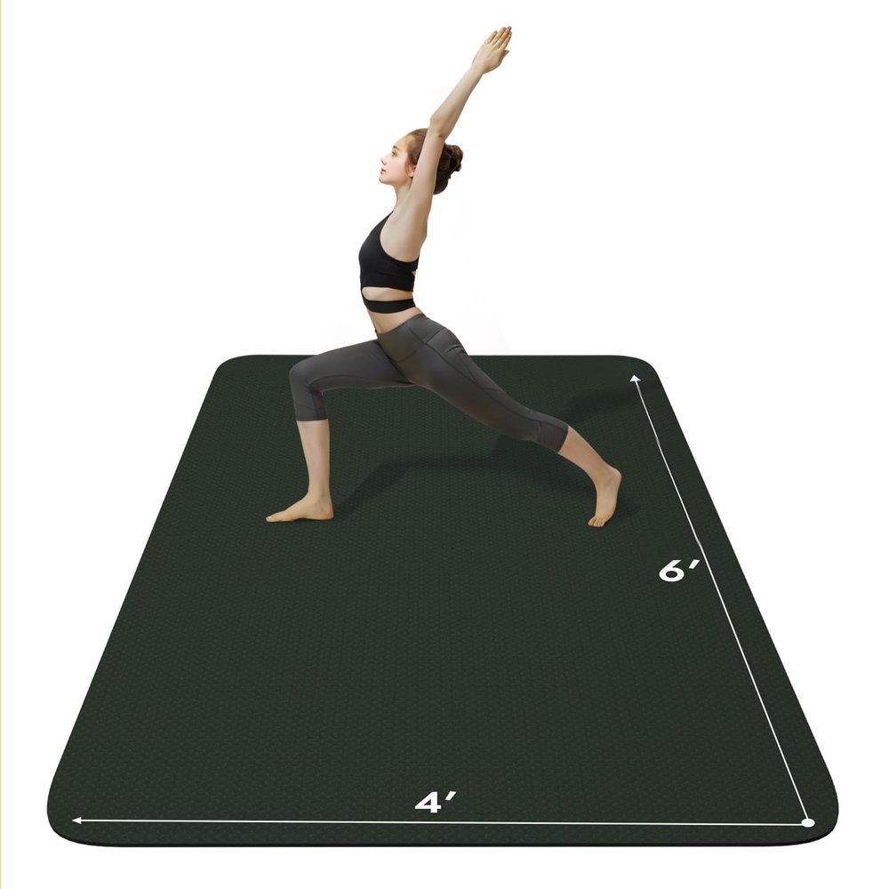 FrenzyBird 6x4 Large Yoga Mat  Extra Thick Exercise Mat with 2 Bundling Ribbons Eco Friendly TPE Fitness for Women & Men, Yoga, Pilates, Gym and Floor WorkoutsGreen