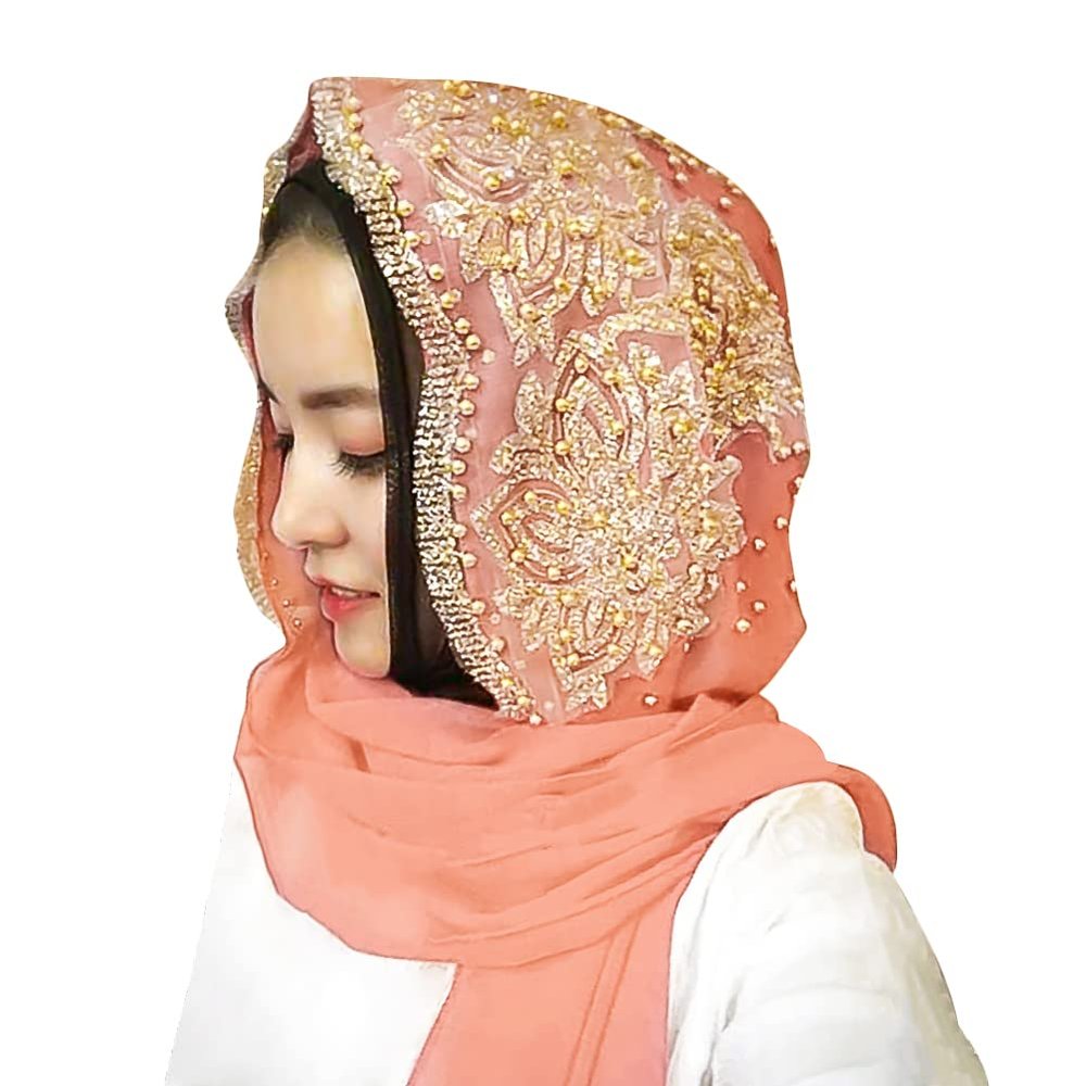 Ibluelover Women Muslim Chiffon Hijab Shawl Soft Rhinestone Long Scarf Breathable Dubai Hijab Head Wrap Scarves Fashion Sunproof Turban