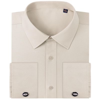 Alimens & Gentle French Cuff Regular Fit Dress Shirts (Cufflink Included) Light Khaki
