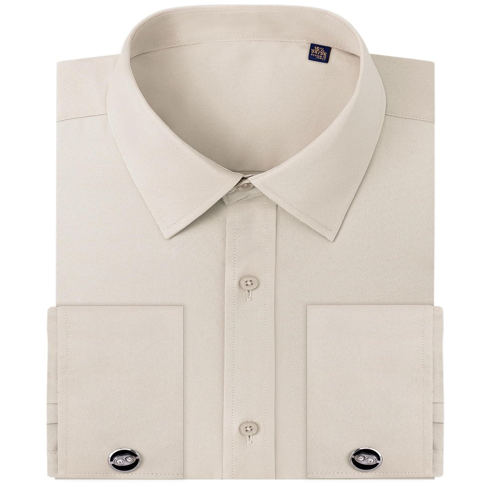 Alimens & Gentle French Cuff Regular Fit Dress Shirts (Cufflink Included) Light Khaki