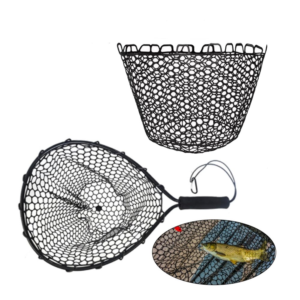 Fishing Net, 14.9x12.6in Replacement Fishing Net Deepened Soft Flexible Foldable Black Rubber Fishing Landing Mesh Without Handle for Angler Freshwater Saltwater