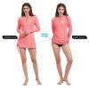 LilyCat Women's Rash Guard Long Sleeve Sun Protection Clothing Half Zip Swim Shirt Side Adjustable Swimsuit Tops Hiking Surfing Coral Pink view 4