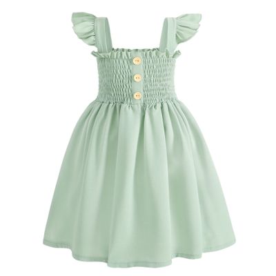 JEELLIGULAR Toddler Dress Ruffle Sleeveless Button Down Denim Dress for Toddler Girl Dress Summer Beach Casual A-line Sundress(Sage Green,6-7T)