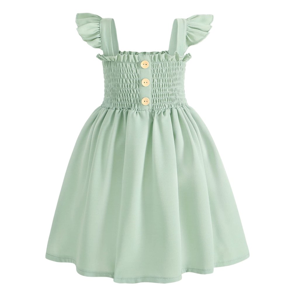 JEELLIGULAR Toddler Dress Ruffle Sleeveless Button Down Denim Dress for Toddler Girl Dress Summer Beach Casual A-line Sundress(Sage Green,6-7T)