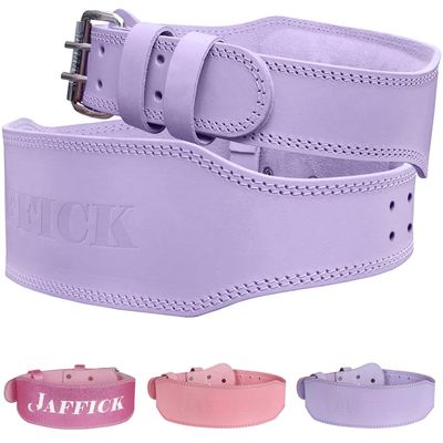 Jaffick Weight Lifting Belt For Ladies (4" Wide) Purple Leather Gym Belts Lower Waist Back Support For Women Men Fitness Squat Deadlift Heavy Duty Cross Training Gym Powerlifting Workout