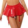 Moily Womens High Waist Patent Leather Mini Ruffle Skirt Solid Color Built-in Thongs with Garter Belt Red X-Large view 1