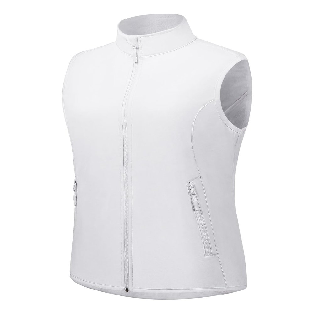 fit space Women's Softshell Vest Athletic Warm Up Sleeveless Scrub Jacket Zip Pockets Cycling Running Golf (White,XX-Large)