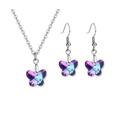 Caiyao Colorful Crystal Butterfly Star Shell Heart Shape Pendant Necklace Earrings Set Stainless Purple & Yellow Shining Rhinestone Jewelry for Women Gifts-Butterfly Set