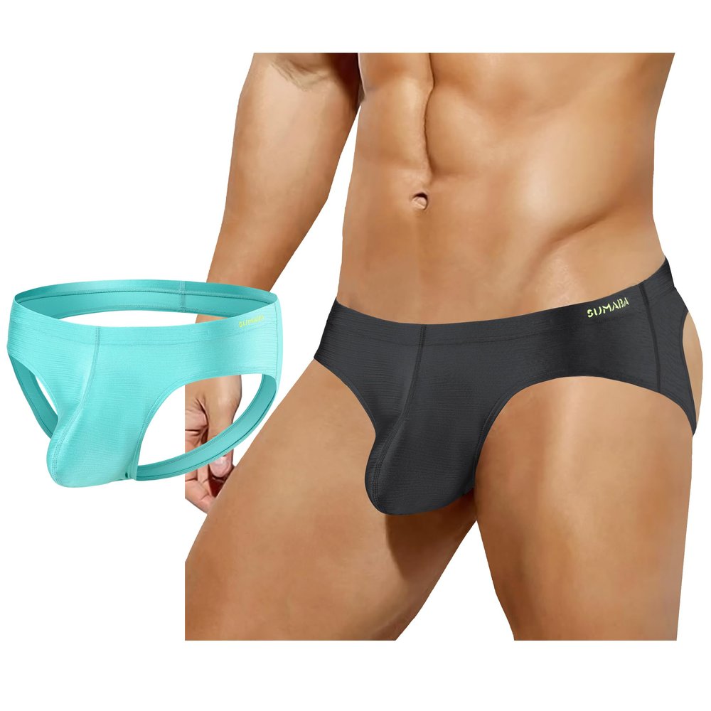 SUMABA Men's Jock Strap Butt-Flaunting Jockstrap Sexy Thong Athletic Gym Supporters Underwear for Male Green Smooth Low Rise Sports Underwear Pack M