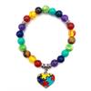 Caiyao Autism Awareness Bracelet Heart Cross Ribbon Disc Puzzle Piece Autism Autistic Bracelet 7 Chakra Beaded Elastic Bracelet Autism Jewelry Bracelet-Heart view 1