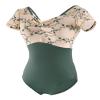 Phoeswan Ballet Leotards for Women, Embroidery Mesh Splice Women's Dance Leotard with Chest shirring for Ballet, Yoga, Gymnastics Practice, U Shape Backless Leotard, Iris Green Size Medium view 1