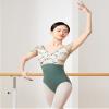 Phoeswan Ballet Leotards for Women, Embroidery Mesh Splice Women's Dance Leotard with Chest shirring for Ballet, Yoga, Gymnastics Practice, U Shape Backless Leotard, Iris Green Size Medium view 3