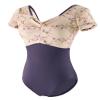Phoeswan Ballet Leotards for Women, Embroidery Mesh Splice Women's Dance Leotard with Chest shirring for Ballet, Yoga, Gymnastics Practice, U Shape Backless Leotard, Iris Purple Size X-Large view 1