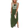 ADANTI Summer Dog Mom Dresses for Women 2023 Letter Paw Graphic Print Dress Casual Sleeveless Maxi Beach Sundress Army Green view 1