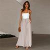 OBEEII Chiffon Pants for Women Dressy Pants Boho Flowy Wide Leg Casual Palazzo Trousers Beige M view 2