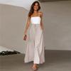 OBEEII Chiffon Pants for Women Dressy Pants Boho Flowy Wide Leg Casual Palazzo Trousers Beige M view 3