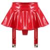 Oyolan Women High Waist PU Leather Pleated Solid Short Mini Skater Skirt Built-in Thongs Garter Belt Red Medium view 4