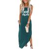 ADANTI Summer Dog Mom Dresses for Women 2023 Letter Paw Graphic Print Dress Casual Sleeveless Maxi Beach Sundress Light Green view 1