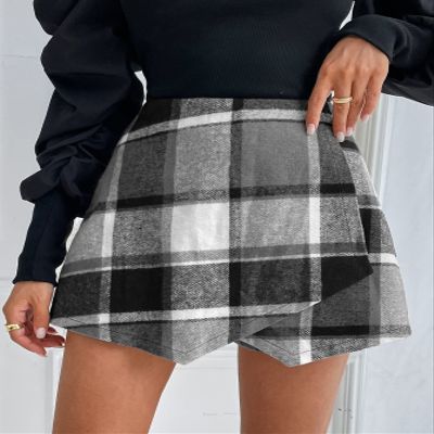 ABZEKH Shorts for Women Shorts Women's Shorts High Waist Plaid Wrap Front Skort Shorts (Color : Multicolor, Size : Small)