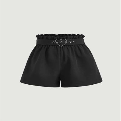 ABZEKH Shorts for Women Shorts Women's Shorts Heart Ring Paper Bag Waist Shorts Shorts (Color : Black, Size : Medium)
