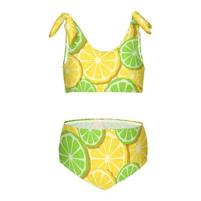 Aflyko Fruit Girls' Swimwear Lemon Lime Slice Summer 2-Piece Bikini Set Summer Swimsuit Holiday Bathing Suit Hawaii Beachwear Pool Water Sport Tankini Set 4T