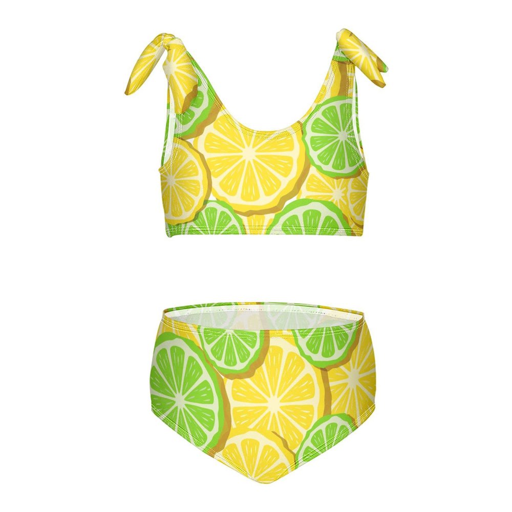 Aflyko Fruit Girls' Swimwear Lemon Lime Slice Summer 2-Piece Bikini Set Summer Swimsuit Holiday Bathing Suit Hawaii Beachwear Pool Water Sport Tankini Set 4T