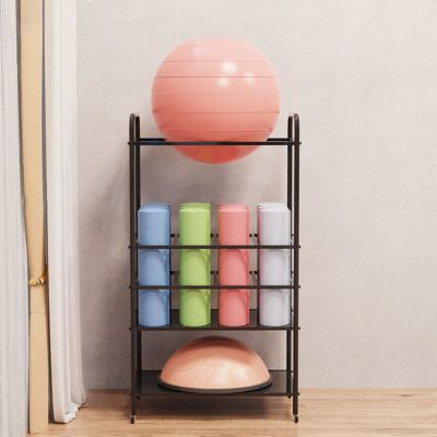 ZAQYCM Workout Storage Organizer for Yoga Mats/Balls or Half Balance Ball, Vertical Foam Roller Holder Floor Stand for Gym Garage, Fitness Studio and Home Office (Color : Black, Size : Style-2)