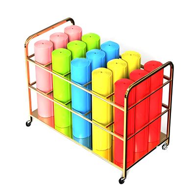 ZAQYCM Extra Large Yoga Mat Storage Rack Cart with Wheels, Holds Over 15 Workout Mats - Commercial 5 Sectional Exercise Mats Holder/Foam Rollers Basket/Wrapping Paper Carrier (Color : Gold)