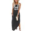 ADANTI Summer Dog Mom Dresses for Women 2023 Letter Paw Graphic Print Dress Casual Sleeveless Maxi Beach Sundress Deep Grey view 1