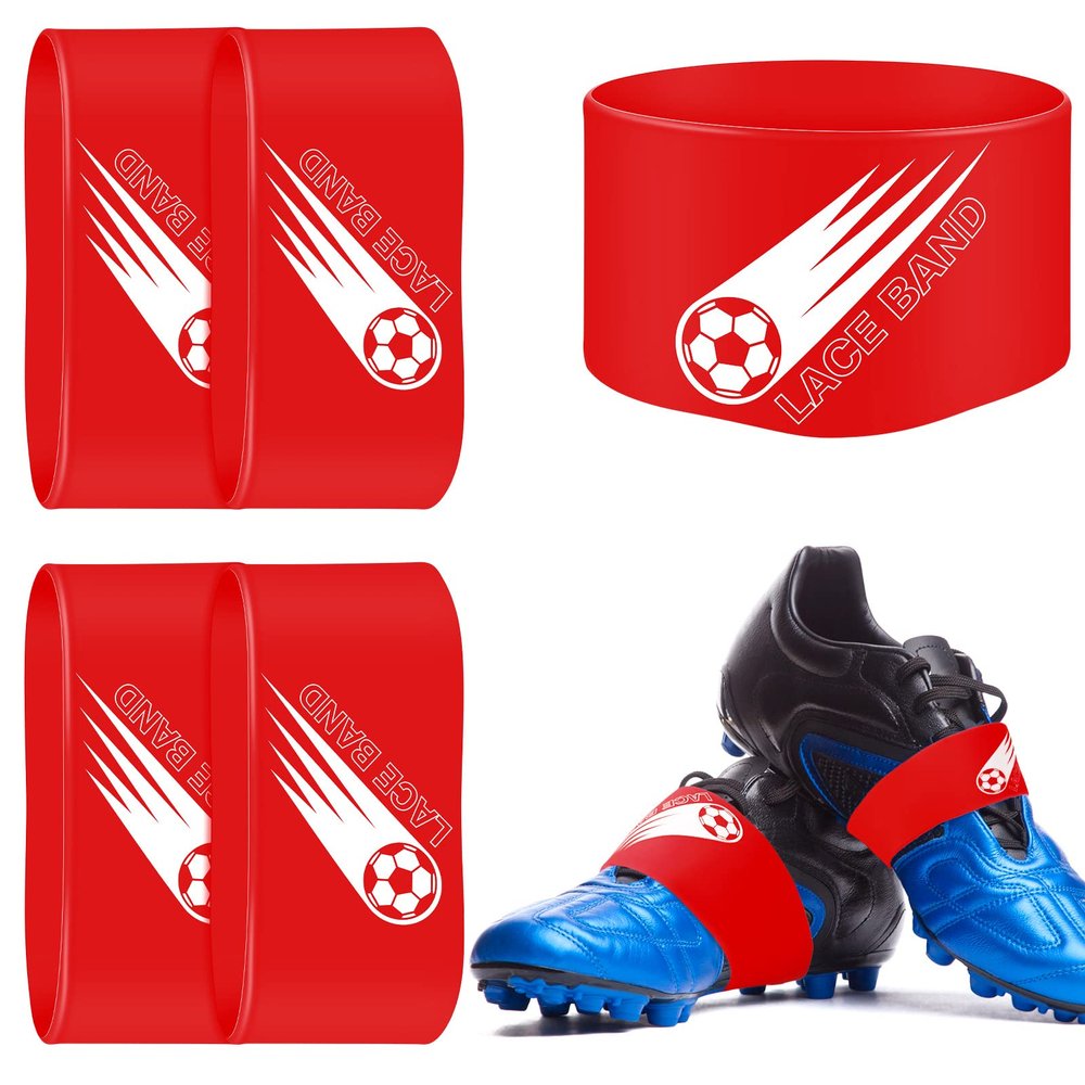 Patelai 4 Pcs Soccer Cleat Lace Cover Football Shoe Band Soccer Shoe Cover Football Cleat Bands Youth Adult for Season (Kids,Red)