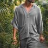 2 Piece Men Summer Sets Linen Cotton Blend 3/4 Sleeves Hoodies Top and Drawstring Shorts Pajamas Comfy Beach Outfits,Grey,XXL view 2
