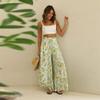 OBEEII Wide Leg Chiffon Pants for Women's Dressy High Waist Flowy Casual Palazzo Trousers Green M view 2