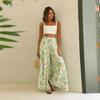 OBEEII Wide Leg Chiffon Pants for Women's Dressy High Waist Flowy Casual Palazzo Trousers Green M view 3
