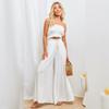 OBEEII Womens High Waist Chiffon Pants Boho Flowy Wide Leg Casual Palazzo Trousers White 2XL view 2