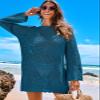 ANRABESS Women Swimsuit Crochet Swim Cover Up 2026 Summer Bathing Suit Swimwear Mesh Knit Beach Dress Vacation Outfits Cyan Large view 2