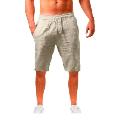 Dninmim Summer Mens Cotton Linen Shorts Solid Color Shorts Men Jogging Cotton Linen Short Pants Men Kakhi